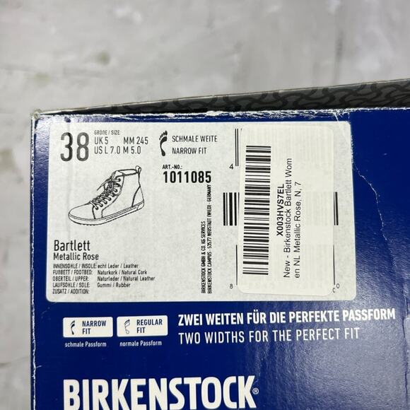 NEW Birkenstock Bartlett Metallic Rose High Top Sneakers SIZE 38 US 7 Narrow NIB - Picture 2 of 11